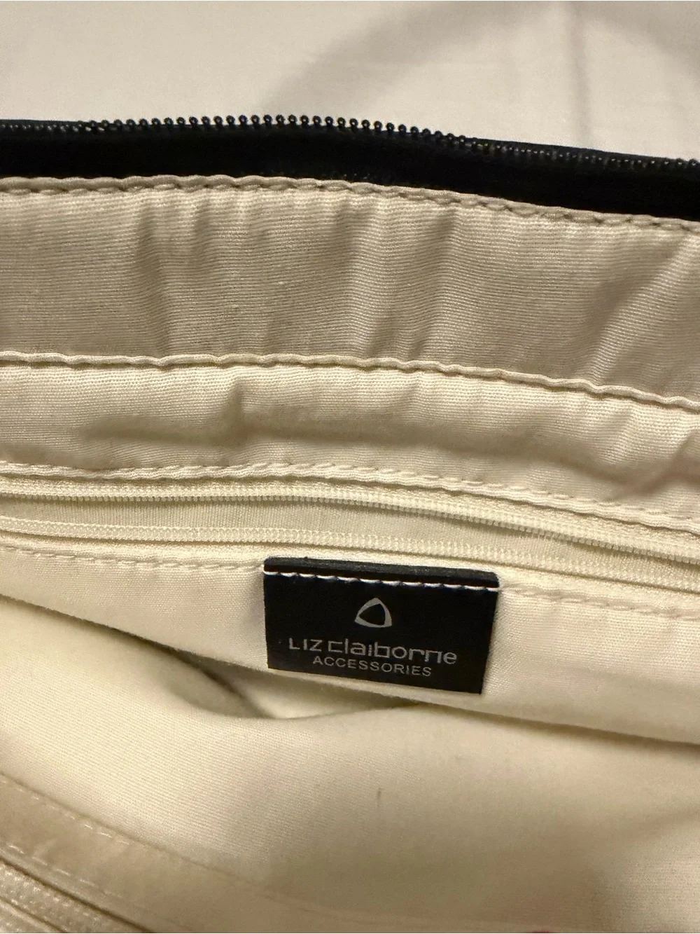 NWOT Liz Claiborne Black Leather Tote with White 'A' Accent